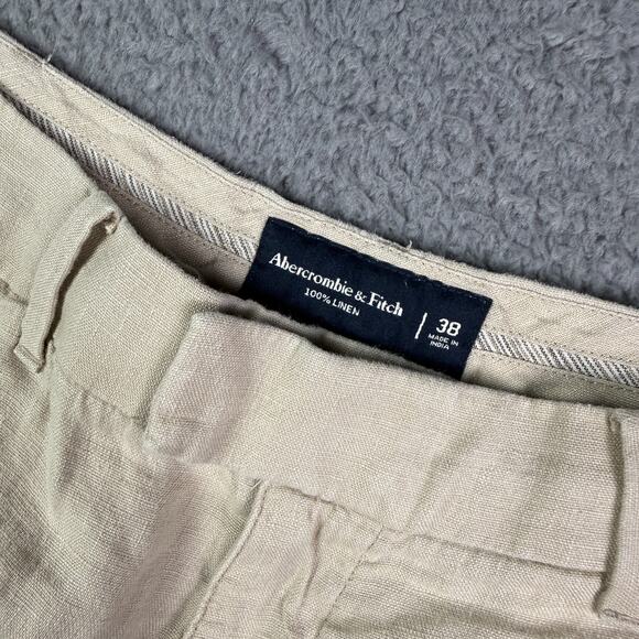 Abercrombie & Fitch Shorts Mens 38 Beige 100% Linen Flat Front 7” Summer NEW - Picture 2 of 8